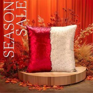 Sequin Pillow Case Cover Red Tan